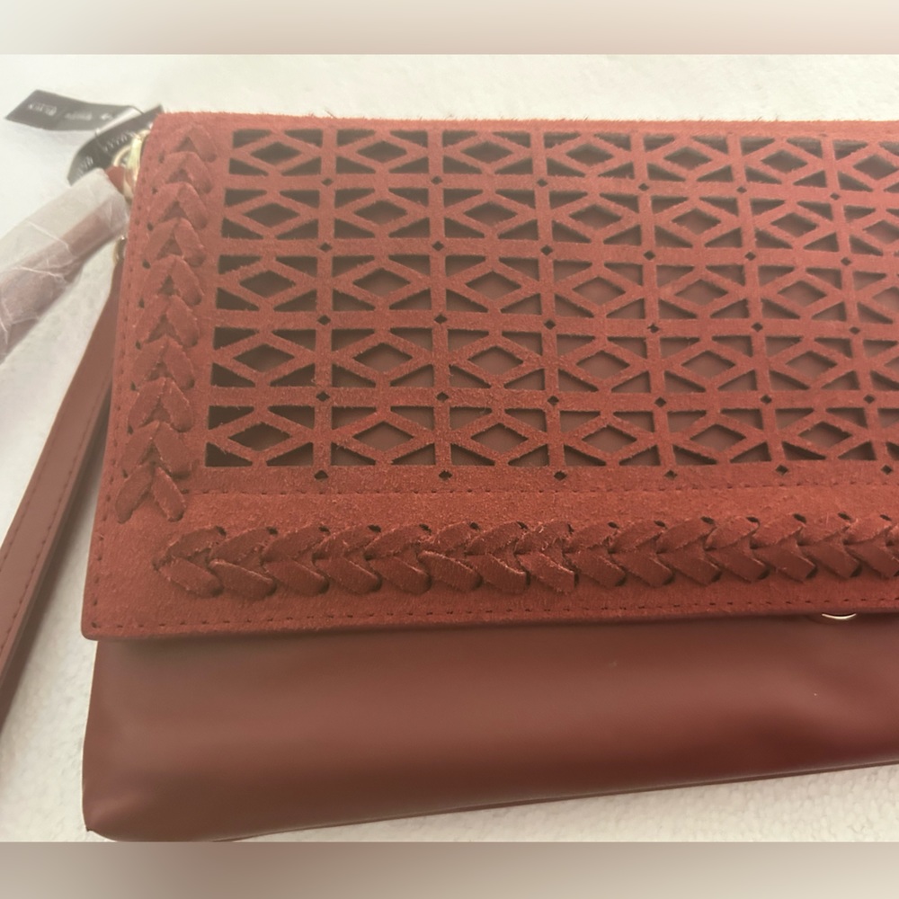 White House black market NWT rust wristlet purse lattice detail with duster bag - Picture 5 of 10